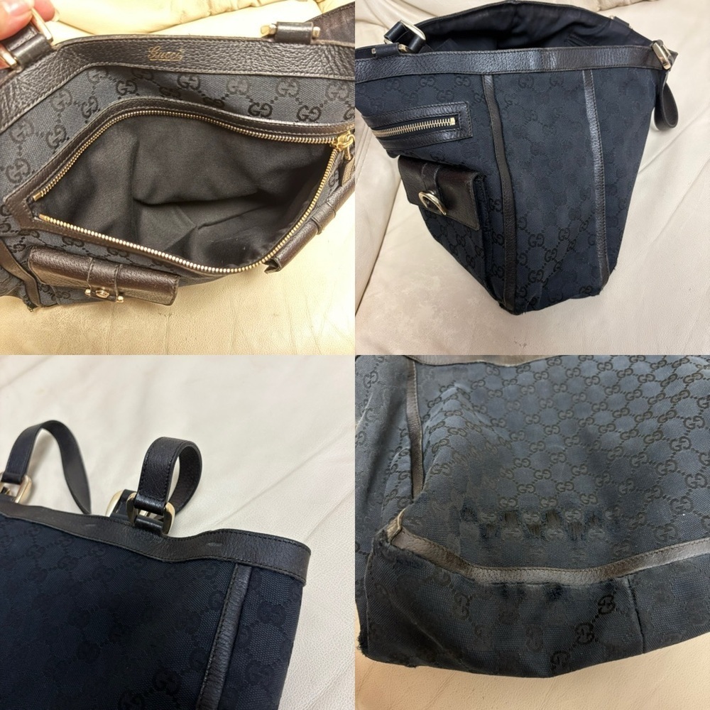 VTG GUCCI ABBEY Tote Bag Pockets Black GG Canvas GHW Leather Trim - Picture 7 of 13